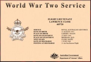 Lawrence Close WW2 AU Service Certificate
