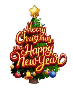 Christmas tree with the caption Merry Christmas and a Happy New Year
